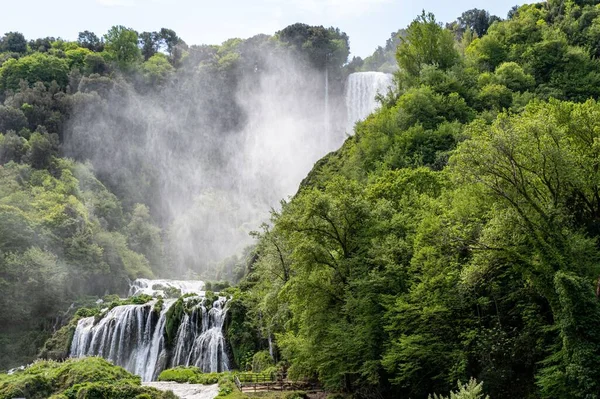 White Dense Mist Formed Marmore Falls Umbria Italy — Stock Photo, Image