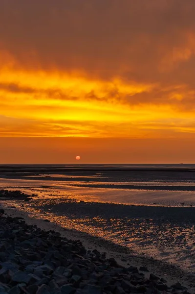 Altın Bir Günbatımında Kuzey Denizi Nin Almanya Daki Manzarası — Stok fotoğraf