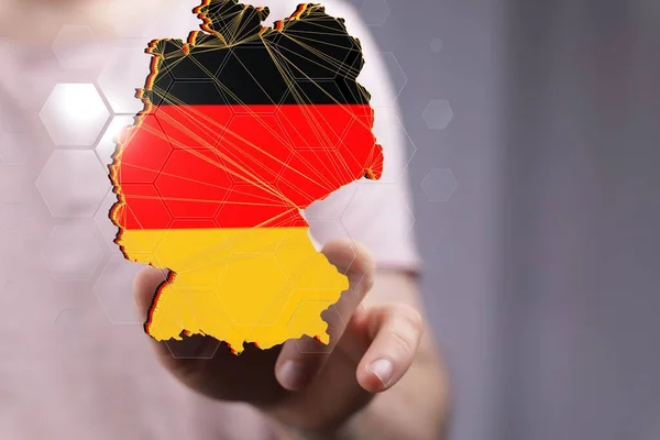 Eine Person Präsentiert Eine Virtuelle Projektion Der Deutschlandkarte — Stockfoto