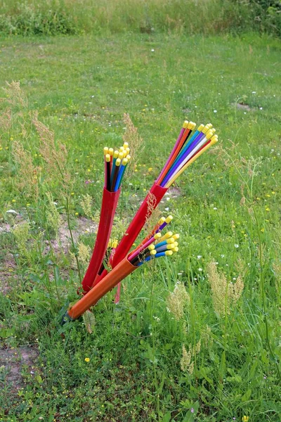 Cabos Fibra Óptica Tampados Que Sobressaem Acima Solo Uma Área — Fotografia de Stock