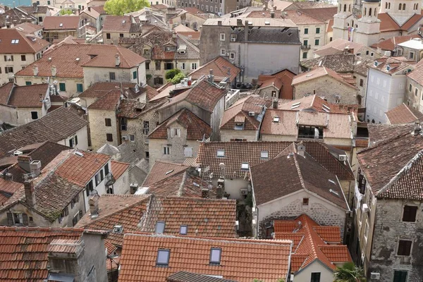 Вид Воздуха Крыши Древнего Города Котор Черногории — стоковое фото