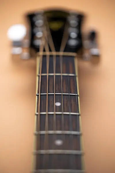 Vertical Shot Acoustic Guitar Neck Ibanez Brand — Stock Photo, Image