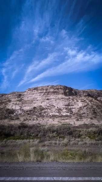 Plan Vertical Une Colline Avec Des Buissons Verts Bas Ciel — Photo