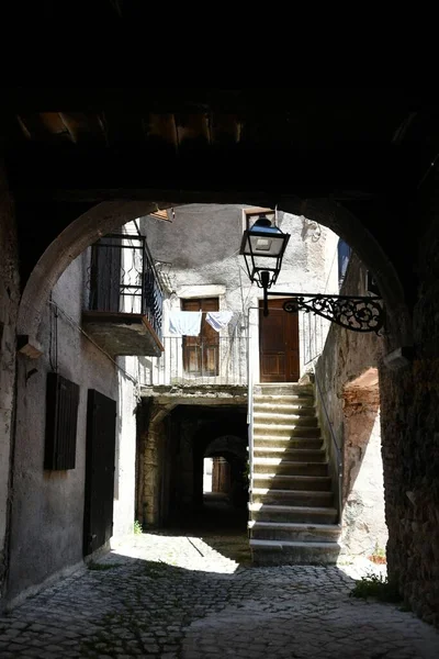 Narrow Street Old Stone Houses Campo Giove Medieval Village Abruzzo — 스톡 사진