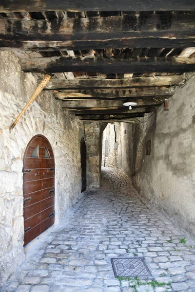 Narrow Street Old Stone Houses Campo Giove Medieval Village Abruzzo — Stock Photo, Image