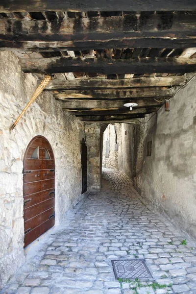 Narrow Street Old Stone Houses Campo Giove Medieval Village Abruzzo — ストック写真