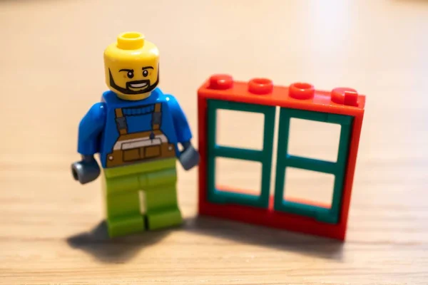 Lego Brand Man Figurine Beard Standing Next Window — Stock Photo, Image