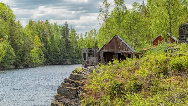 Mehrere Holzhütten Freilichtmuseum Schwarze Berge Traneboda Schweden — Stockfoto