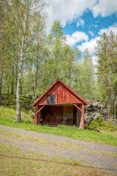 Pionowe Ujęcie Starej Drewnianej Stodoły Skansenach Czarnych Gór Traneboda Szwecja — Zdjęcie stockowe