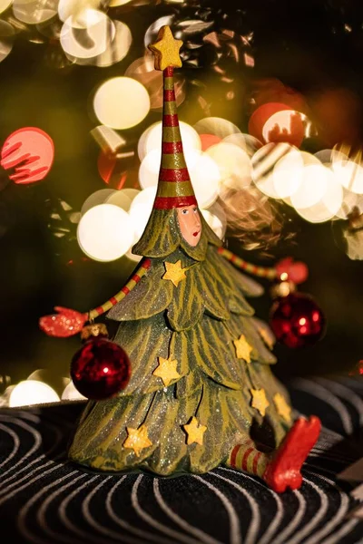 Close Shot Female Fir Tree Figurine Toy Blurred Bokeh Background — Stock Photo, Image