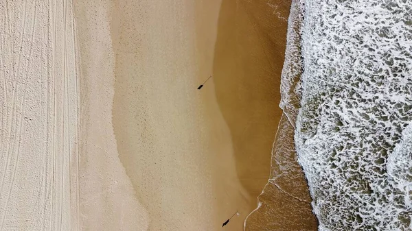 Aerial Drone Shot Sandy Beach Being Washed Waves — Stock Photo, Image