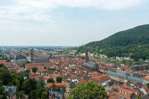 Flygfoto Över Heidelbergs Stadsbild Med Fjällskogar Bakgrunden Tyskland — Stockfoto