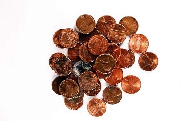 Top View Pile Pennies White Background — Stock Photo, Image