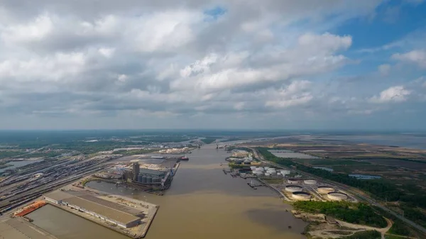 Drone Shot Mobile River Cloudy Sky Alabama Gulf Coast Usa — Stock Photo, Image