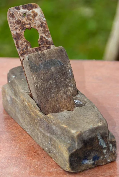 Antique Tool Hand Planer Used Carpenter Woodworking Blurred Background — Stock Photo, Image