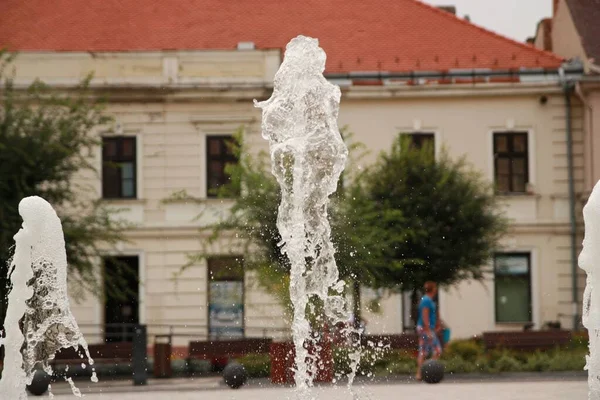 Splashing Water Small Fountain Keszthely Hungary — Stock Photo, Image