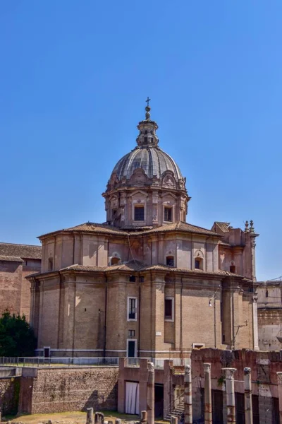 Vista Vertical Histórica Igreja Santi Luca Martina — Fotografia de Stock