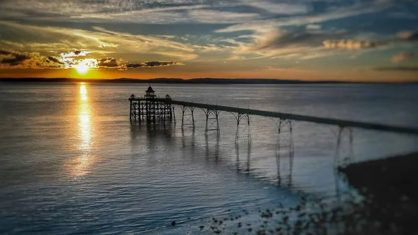 Beau Cliché Jetée Clevedon Sous Ciel Couchant — Photo