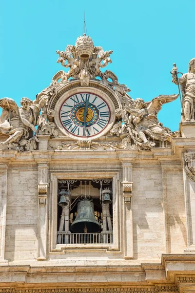 Vertical View Peters Basilica Clock Blue Sky Royalty Free Stock Images