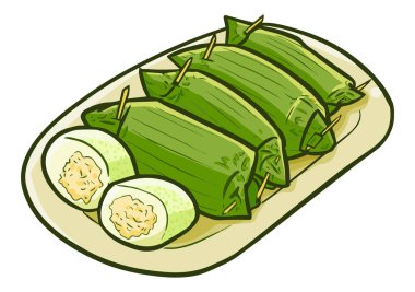Lemper geleneksel Endonezya yemeğinin renkli bir çizimi