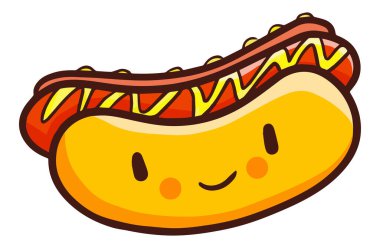 Gülümseyen yüzlü sosisli sandviçin renkli bir çizimi