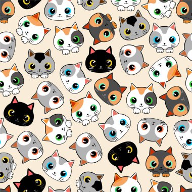 Kawaii tarzında kusursuz şirin kedicik deseni.