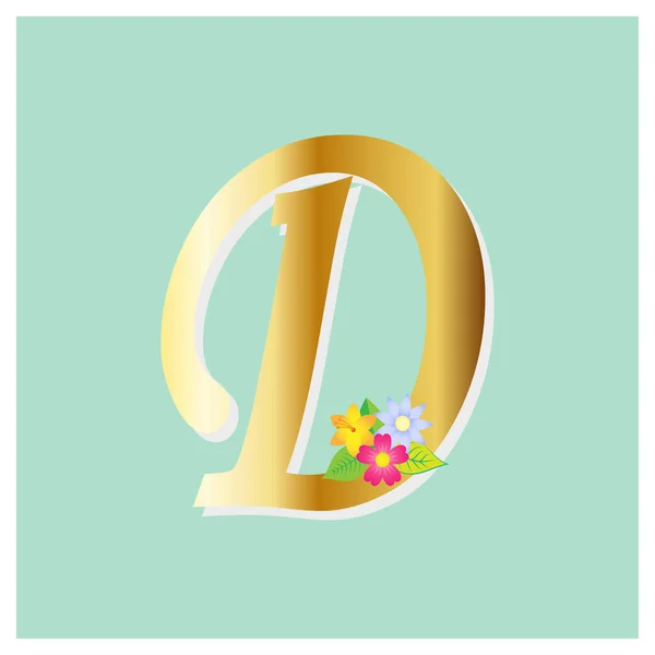 Floral Alphabet Flowers Gold Glitter Composition Botanic Decoration Multi Purpose — Stock Vector