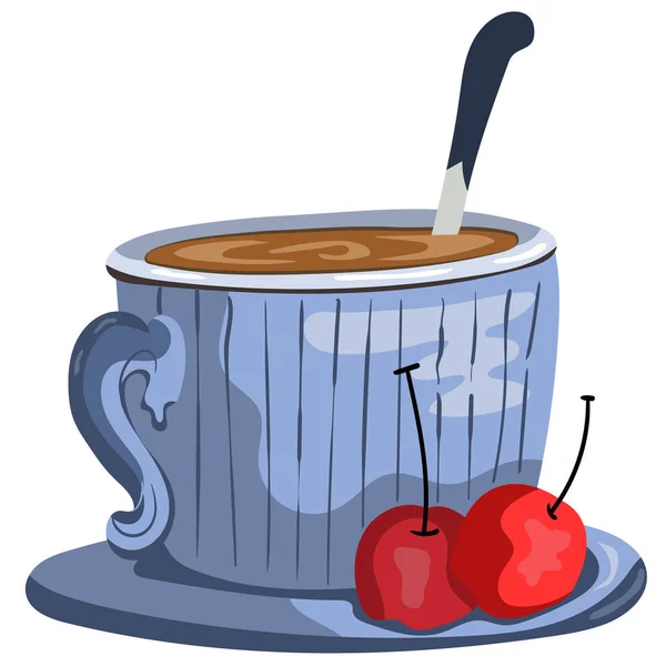 樱桃咖啡杯咖啡的载体 背景为白色的樱桃 — 图库矢量图片