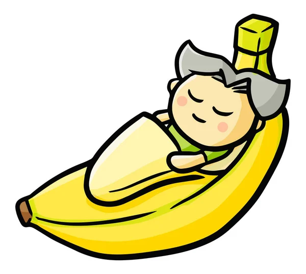 Clip Art Simple Personnage Dessin Animé Dormant Dans Une Banane — Image vectorielle