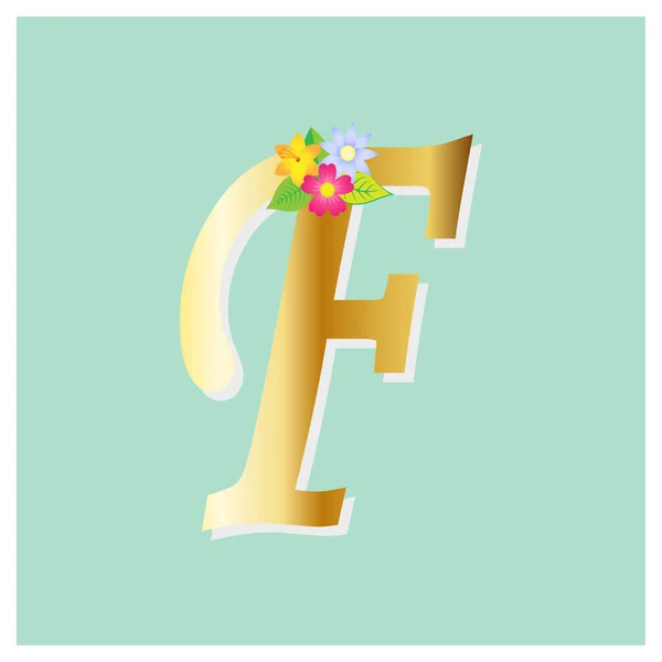 Alfabeto Floral Con Flores Composición Purpurina Dorada Decoración Botánica Multiusos — Vector de stock