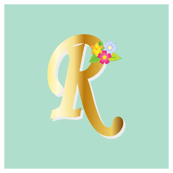Цветочный Алфавит Цветами Золотым Блеском Композиции Ботаническое Украшение Многоцелевое Логотипа — стоковый вектор