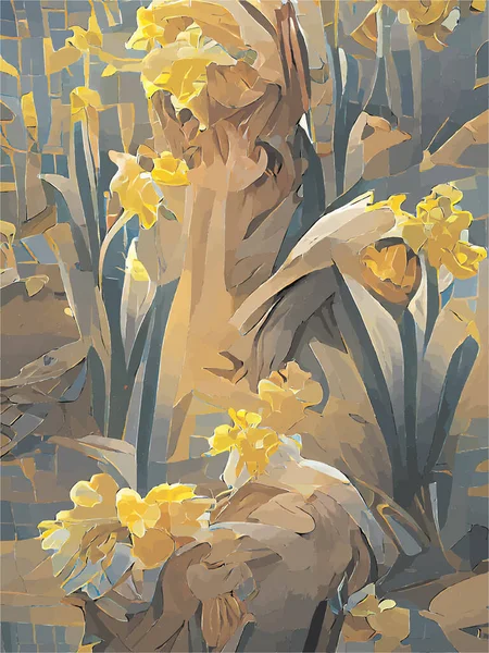 Ψηφιακή Ζωγραφική Κίτρινων Λουλουδιών — Διανυσματικό Αρχείο