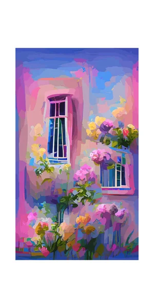 Vertical Artwork Home Windows Flowers Perfect Wallpaper — Stock Vector