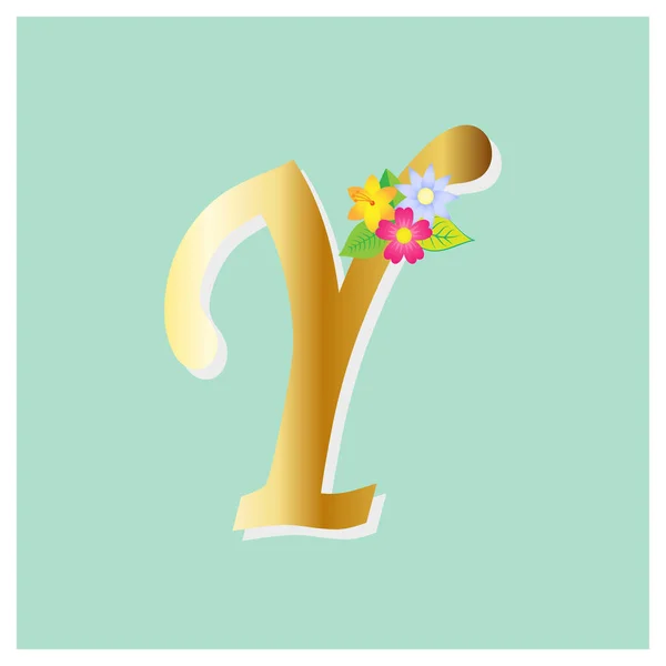 Floral Alphabet Flowers Gold Glitter Composition Botanic Decoration Multi Purpose — Stock Vector