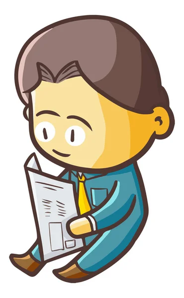 Uma Arte Clipe Simples Vertical Personagem Desenho Animado Lendo Jornal — Vetor de Stock