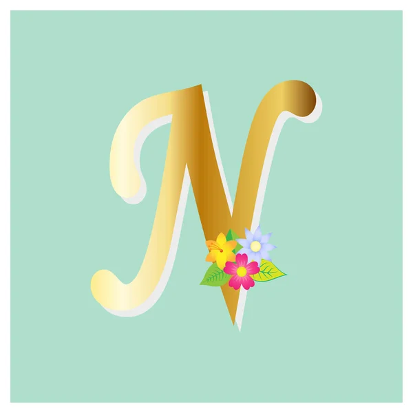 Alfabeto Floral Com Flores Composição Brilho Dourado Decoração Botânica Multi — Vetor de Stock