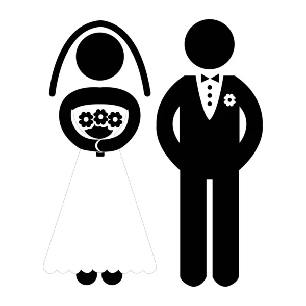 白い背景に結婚式で新郎新婦のベクトルデザイン — ストックベクタ