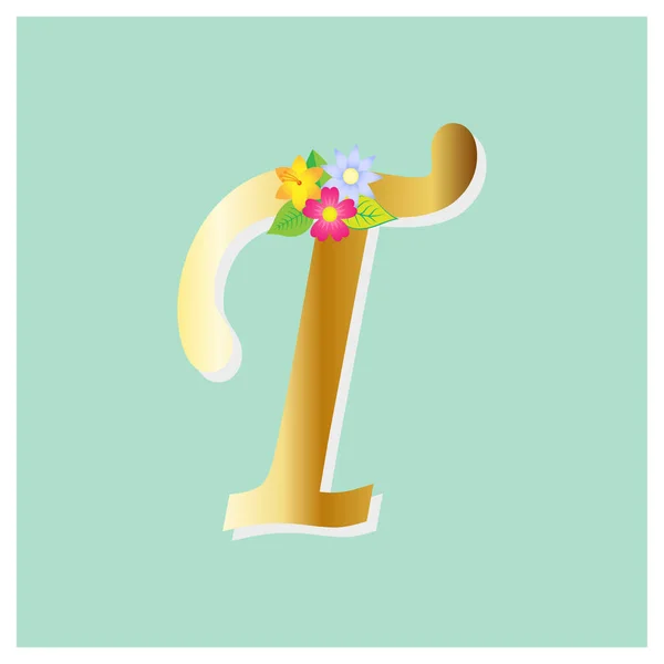 Цветочный Алфавит Цветами Золотым Блеском Композиции Ботаническое Украшение Многоцелевое Логотипа — стоковый вектор