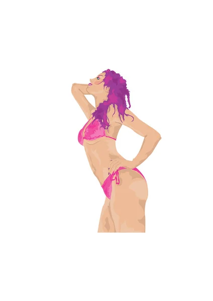 Playa Chica Relajante Sol Rosa Bikini — Vector de stock