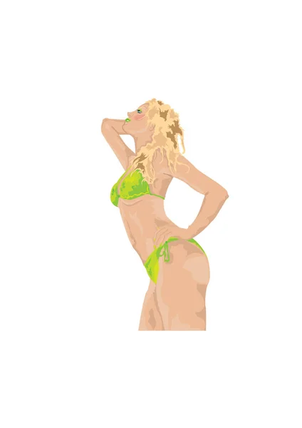 Beach Girl Détendre Soleil Green — Image vectorielle