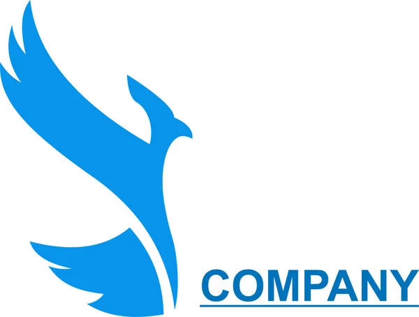 Plantilla Logotipo Muestra Para Una Empresa Forma Pájaro Azul Sobre — Vector de stock