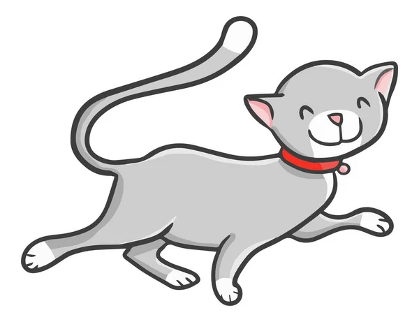 Colorful Vector Illustration Cute Happy Grey Cat — Stock Vector