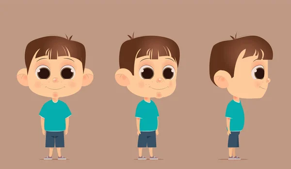 Conjunto Personagens Menino Desenhos Animados Fundo Marrom —  Vetores de Stock