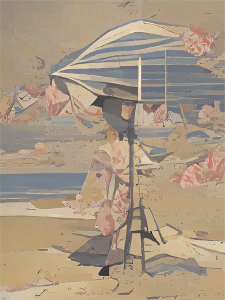 Digitaal Schilderij Van Een Strand Zon — Stockvector