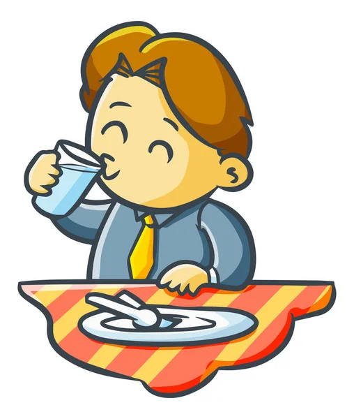 Clip Art Simple Vertical Personnage Dessin Animé Boire Eau Table — Image vectorielle