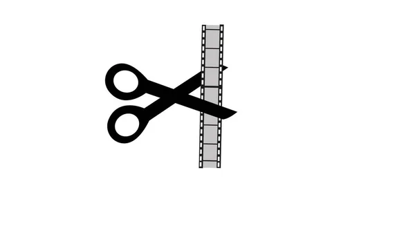 Schwarze Schere Schnitt Eine Filmstreifen Mediensymbolschnitt — Stockvektor
