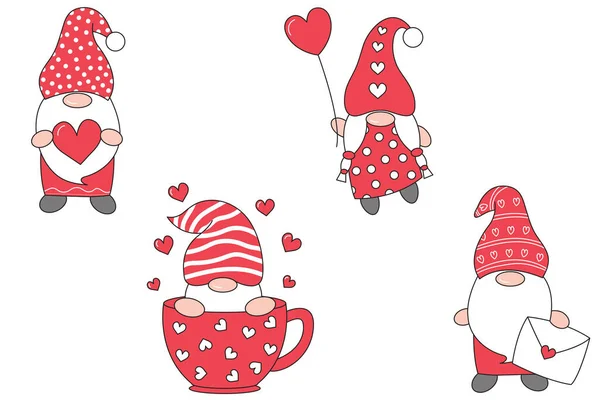 Gnomos Lindos San Valentín Gnomos Ilustración Gomes Clipart Para Día — Vector de stock
