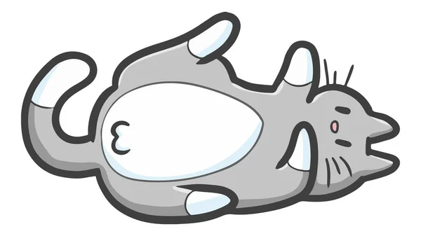 一只可爱的灰色猫躺在它的背上的彩色矢量图 — 图库矢量图片