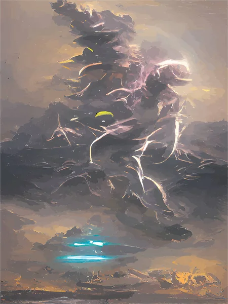 Ψηφιακή Ζωγραφική Της Καταιγίδας Και Αστραπή — Διανυσματικό Αρχείο