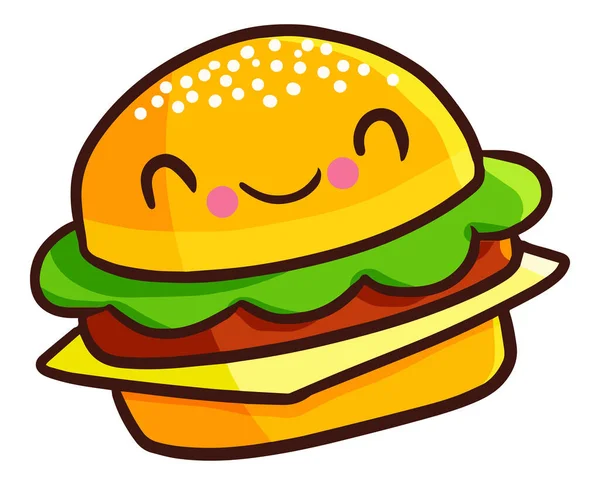 Eine Bunte Vektorillustration Eines Cheeseburgers Mit Einem Lächelnden Gesicht — Stockvektor